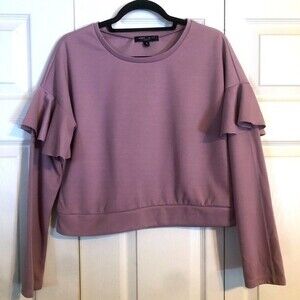 ROMEO & JULIET COUTURE Medium Mauve Long Sleeve Sweatshirt Ruffle Sleeve Pink